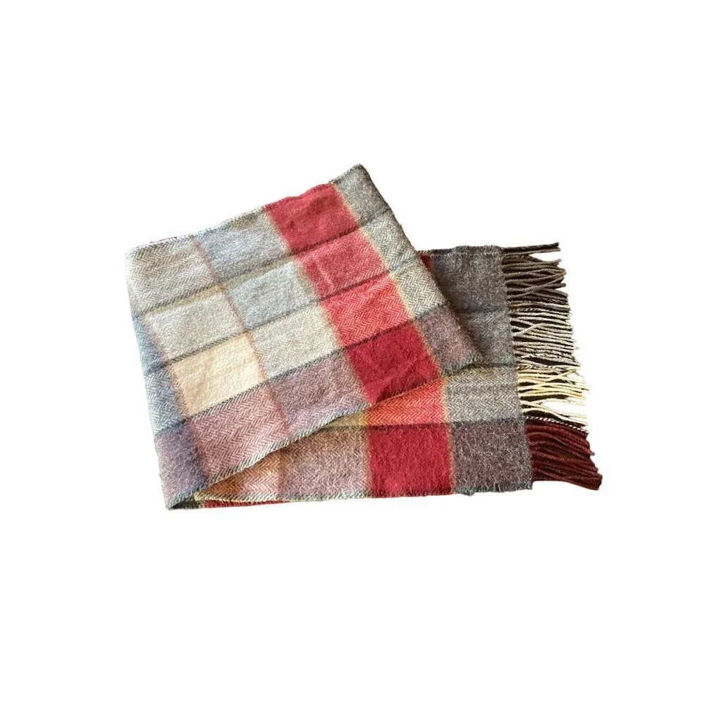 Frank And Oak Scarf Red Plaid Herringbone‎ Wool Blend Fringe Winter Wrap